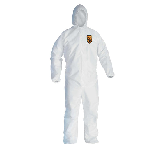 Kimberly-Clark KleenGuard 41508 A45 Series Hooded Liquid and Particle Protection Coverall, 3XL, Whit