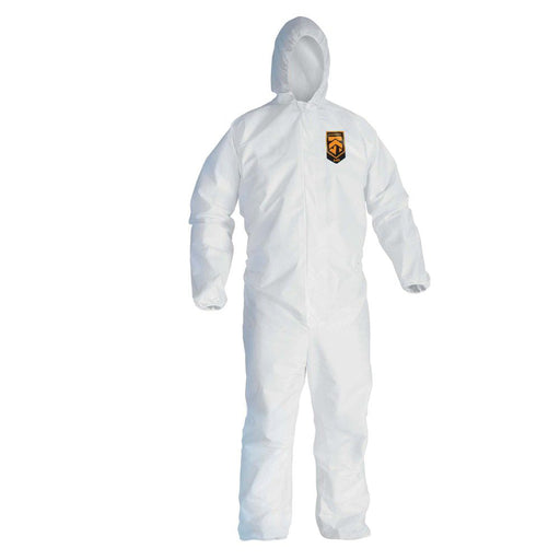 Kimberly-Clark KleenGuard 41508 A45 Series Hooded Liquid and Particle Protection Coverall, 3XL, Whit