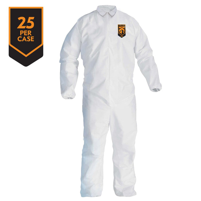 Kimberly-Clark KleenGuard 46103 A30 Series Coveralls, Large, Microforce, White, Zipper Front