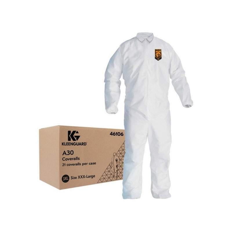 KleenGuard A30 Disposable Collared Coverall 46106 3XL White Elastic Waist SMS Fabric