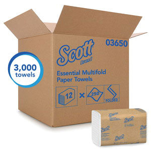 Kimberly-Clark Scott 03650 Multi-Fold Towel, 9-1/4 x 9.4 in, 250, Paper, White, 1 Plys