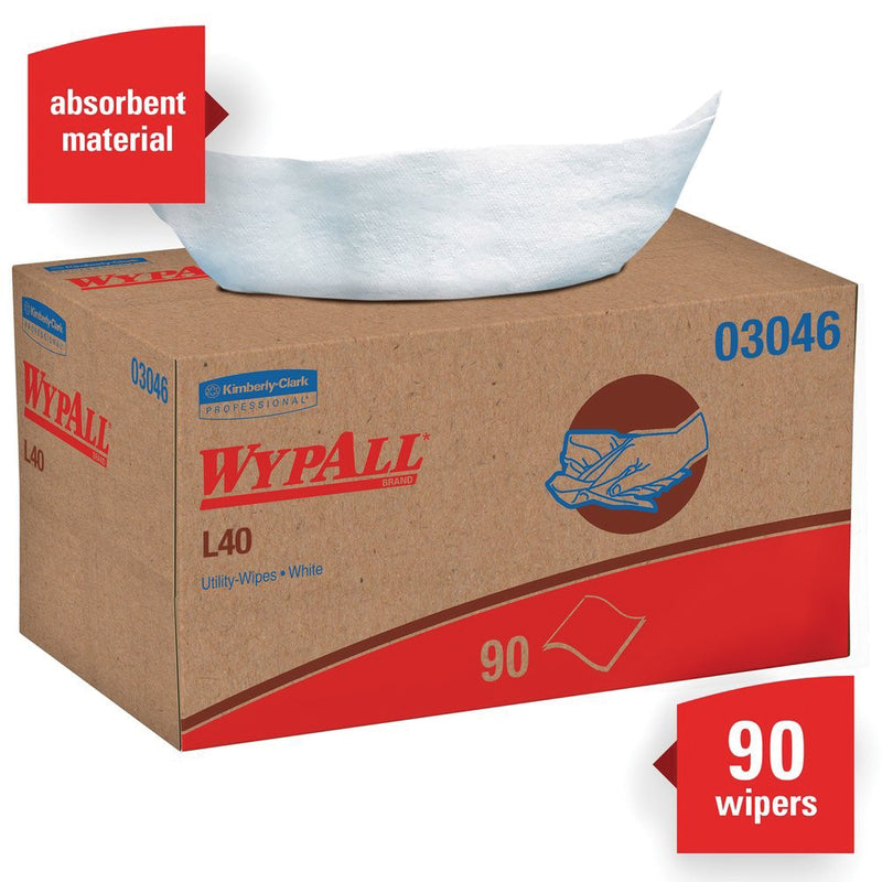 WypAll 03046 L40 Series Pop-Up Box Towel, 10 x 10.8 in, 90, Double Re-Creped, White,