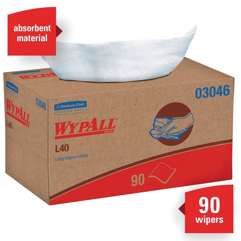 WypAll L40 Pop-Up Box Towel 03046 10 x 10.8 in 90-Count White Double Re-Creped
