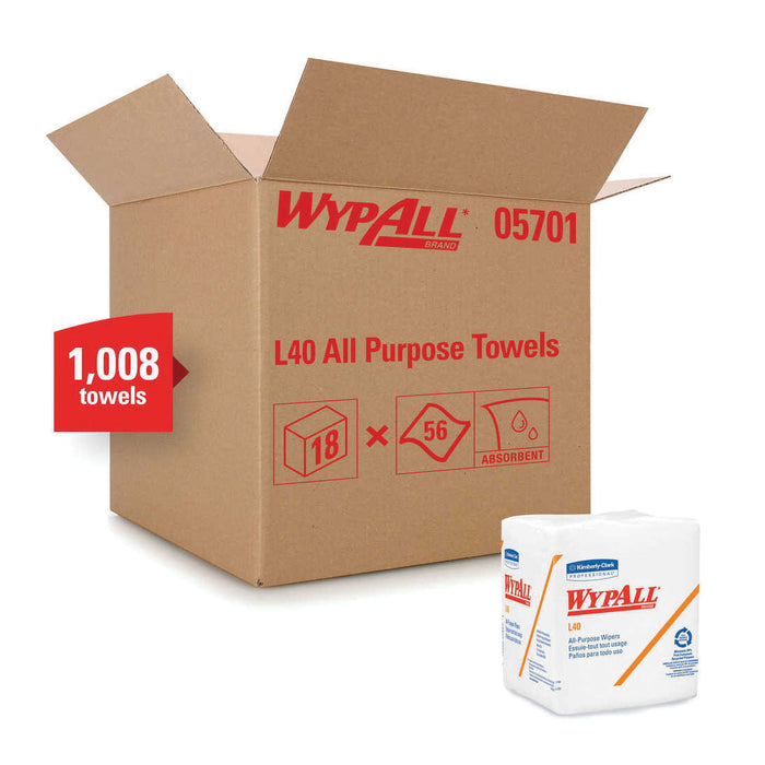 Kimberly-Clark WypAll L40 Disposable Cleaning and Drying Towel 12-1/2 x 12 in White, 56 Count