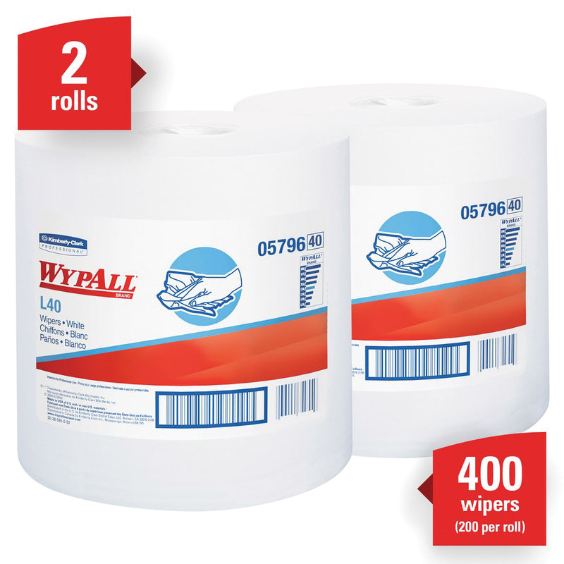 Kimberly-Clark WypAll 05796 L40 Series Center-Pull Towel, 12.2 x 10 in, 200, Double Re-Creped, White