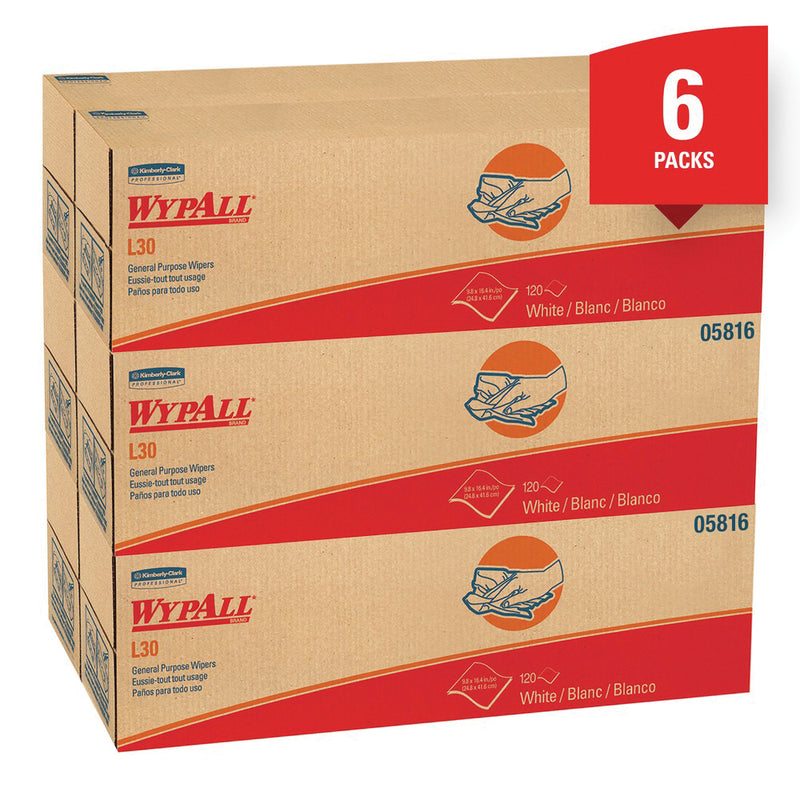 Kimberly-Clark WypAll 05816 L30 Series Pop-Up Box Towel, 9.8 x 16.4 in, 120, Double Re-Creped, White