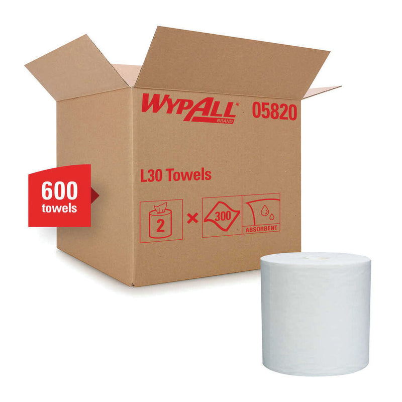 WypAll® 05820 Light Duty Towel 9.8 x 15.2 in, 300 Count, White, Double Re-Creped
