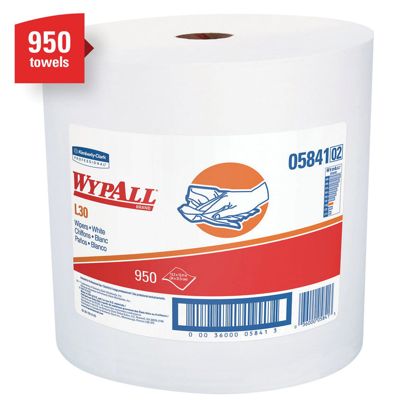 WypAll 05841 L30 Series Jumbo Roll Towel, 13.4 x 12.4 in, 950, Double Re-Creped, Whit