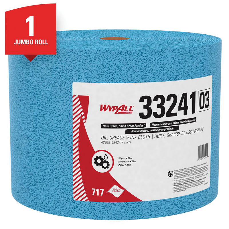 Kimberly-Clark WypAll 33241 Jumbo Roll Cloth, 13.4 x 9.8 in, 717, Polypropylene, Blue, 1 Plys