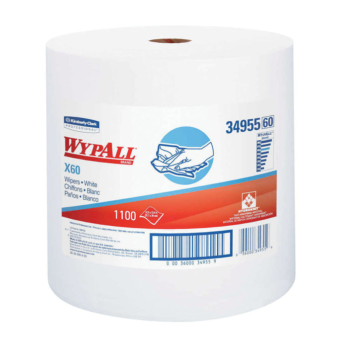 Kimberly-Clark WypAll 34955 X60 Series Jumbo Roll Cloth, 12.4 x 13.4 in, 1100, Hydroknit, White, 1 P — view 2