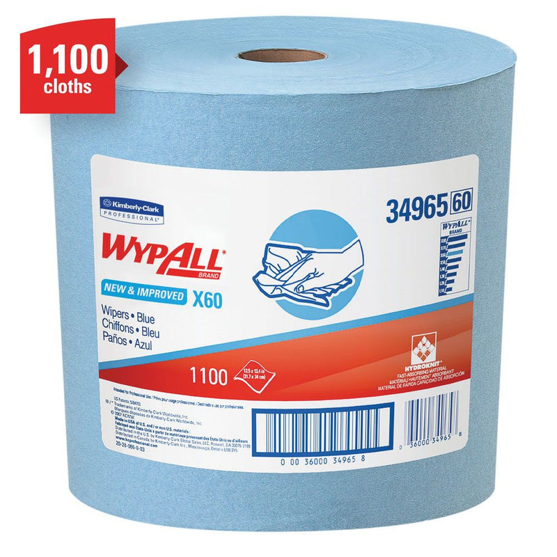 Kimberly-Clark WypAll 34965 X60 Series Jumbo Roll Cloth, 12.4 x 13.4 in, 1100, Hydroknit, Blue, 1 Pl — view 3