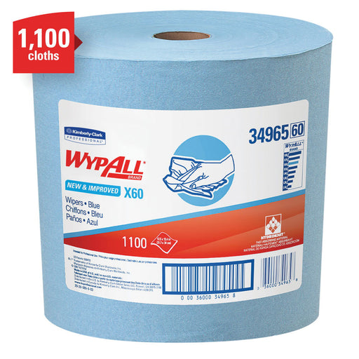 Kimberly-Clark WypAll 34965 X60 Series Jumbo Roll Cloth, 12.4 x 13.4 in, 1100, Hydroknit, Blue, 1 Pl