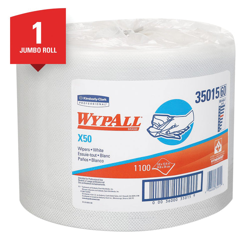 Kimberly-Clark WypAll 35015 X50 Series Jumbo Roll Cloth, 9.8 x 13.4 in, 1100, Hydroknit, White, 1 Pl — view 2