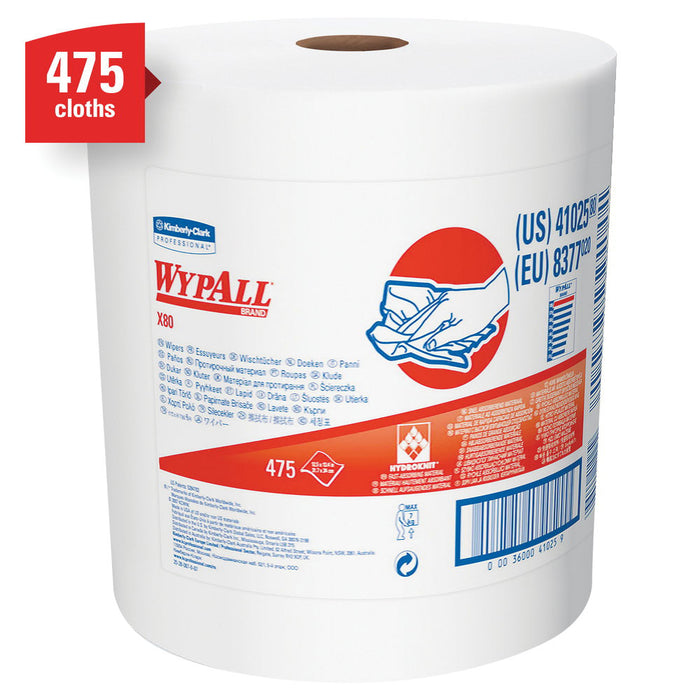 Kimberly-Clark WypAll X80 Jumbo Roll Cloth 41025, 12.4 x 13.4 in, 475 sheets, White