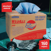 Kimberly-Clark WypAll 41041 X80 Series Brag Box Cloth, 12-1/2 x 16.8 in, 160, Hydroknit, Blue, 1 Ply — view 3