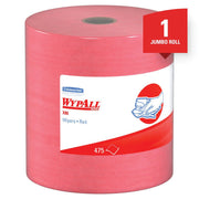 Kimberly-Clark WypAll 41055 X80 Series Jumbo Roll Cloth, 12.4 x 13.4 in, 475, Hydroknit, Red, 1 Plys