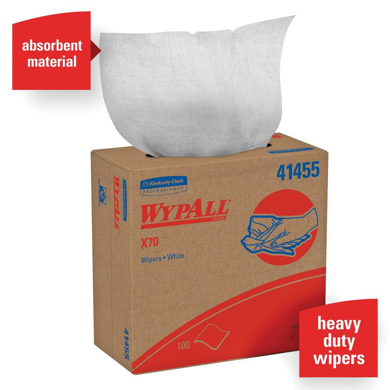 Kimberly-Clark WypAll 41455 X70 Series Pop-Up Box Cloth, 9.1 x 16.8 in, 100 per box, 10 boxes/cs, Hy