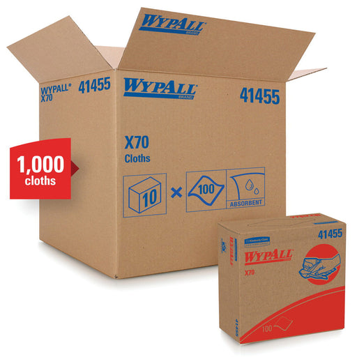 Kimberly-Clark WypAll 41455 X70 Series Pop-Up Box Cloth, 9.1 x 16.8 in, 100 per box, 10 boxes/cs, Hy — view 2