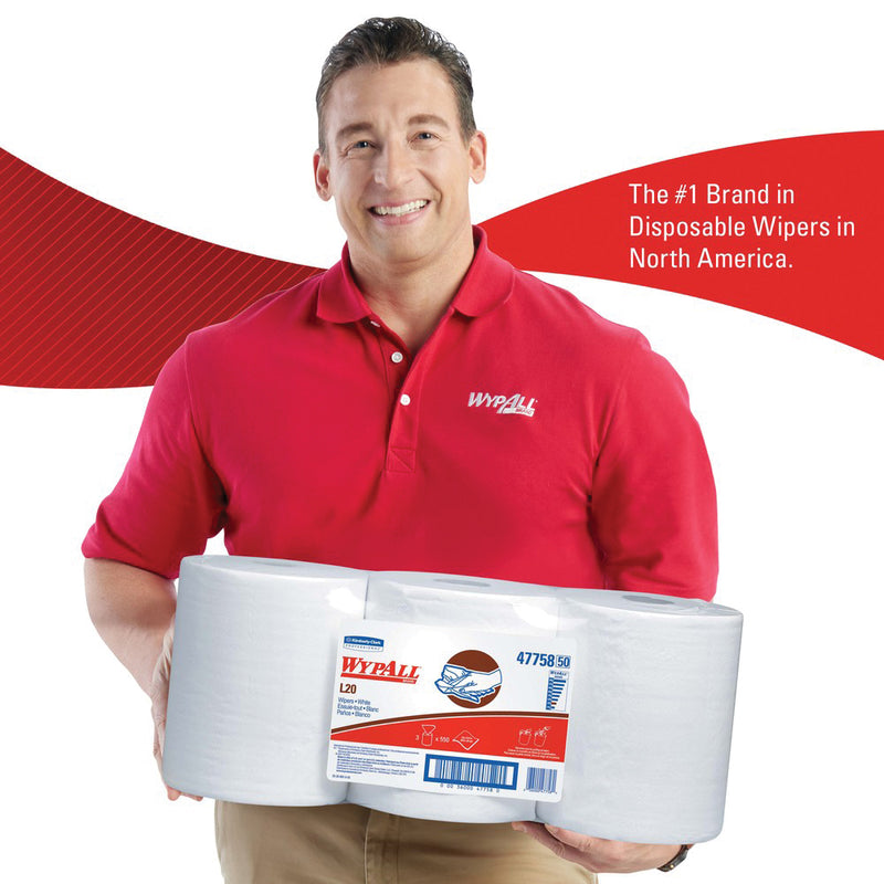 Kimberly-Clark WypAll 47758 L20 Series Center-Pull Cloth, 9.8 x 13.4 in, 550, Paper, White, 2 Plys — view 2