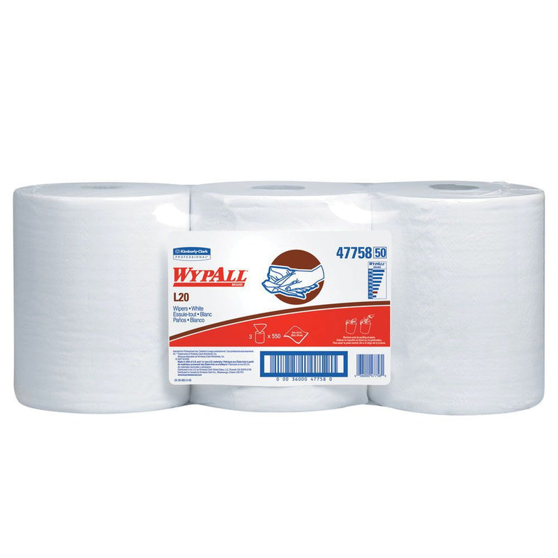 Kimberly-Clark WypAll 47758 L20 Series Center-Pull Cloth, 9.8 x 13.4 in, 550, Paper, White, 2 Plys — view 3