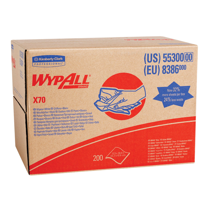 WypAll X70 Brag Box Cloth 55300 12-1/2 × 16.8 in White Hydroknit 200 Count