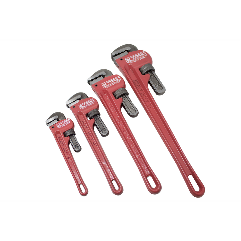 Pipe Wrench Set 4 Piece: 8 Inch, 10 Inch, 14 Inch, 18 Inch