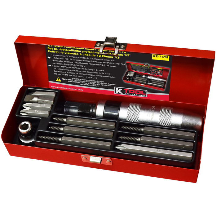 K Tool International Impact Driver Set Professional 12 Piece 1/2 in. Dr