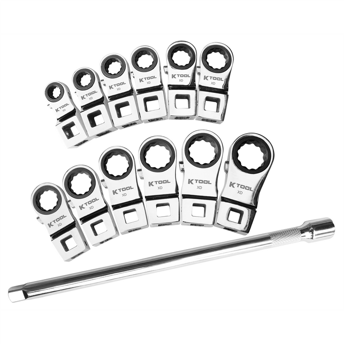 K Tool International Ratcheting Crowfoot Wrench Set Metric 13 Piece 3/8 Inch Drive 120 Tooth