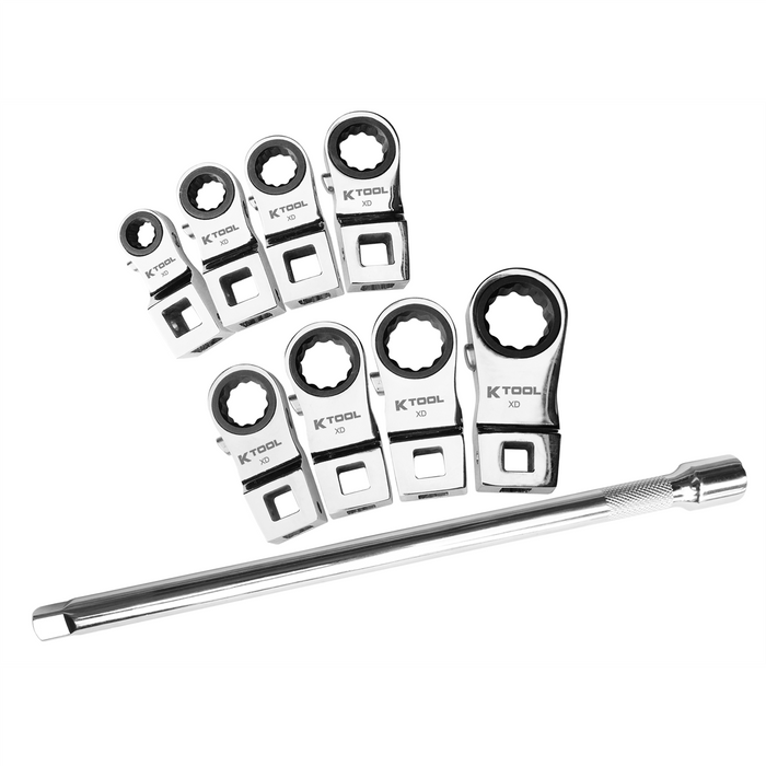 K Tool International Ratcheting Crowfoot Set SAE 9 Piece 3/8 Inch Drive 120 Tooth