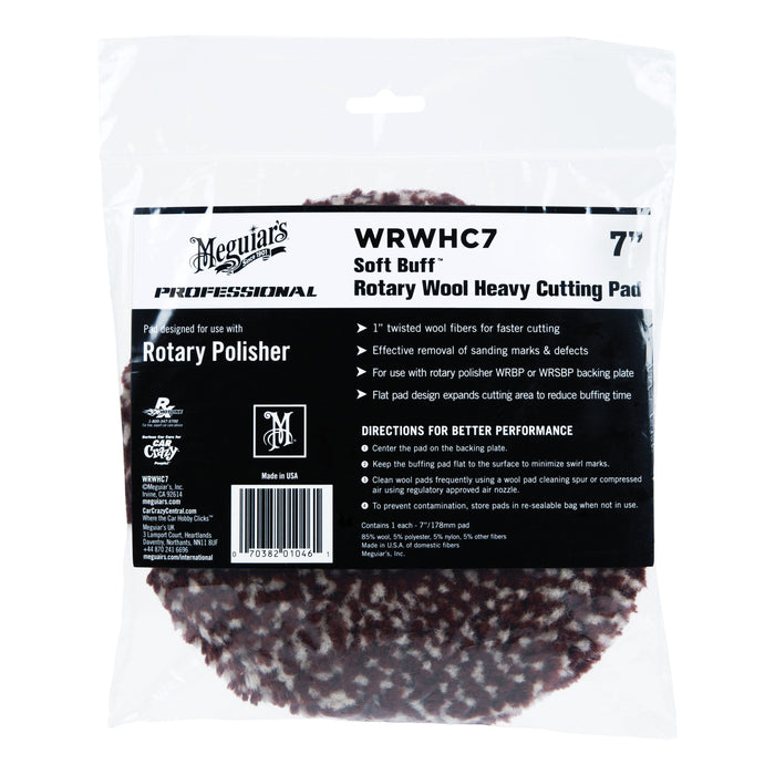 Meguiar's Soft Buff WRWHC7 Rotary Heavy Cutting Pad, 7 in Dia, Wool Pad
