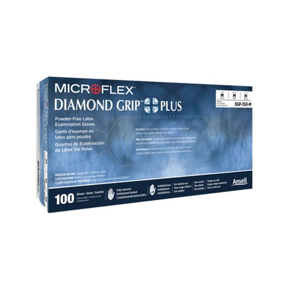 Diamond Grip Plus DGP350-L Natural Latex Gloves - Large, Fully Textured, Powder-Free