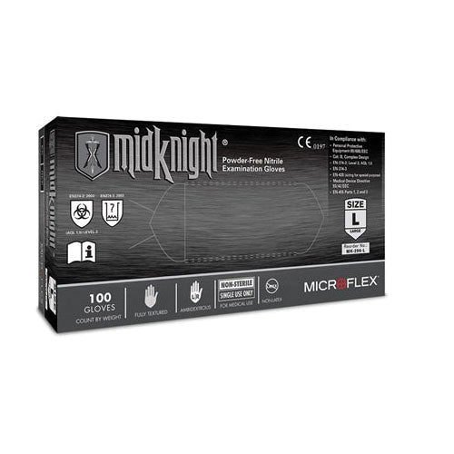 Microflex Corp. Microflex MidKnight MK296-L General Purpose Disposable Exam Gloves, Large, Nitrile,