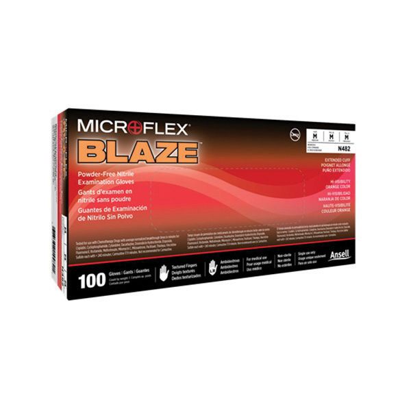 Microflex® Blaze® N482 General Purpose Disposable Exam Gloves, Medium, Nitrile, Textured Orange