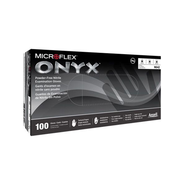 Microflex® Onyx® N642 General Purpose Disposable Exam Gloves, Medium, Nitrile, Textured Black