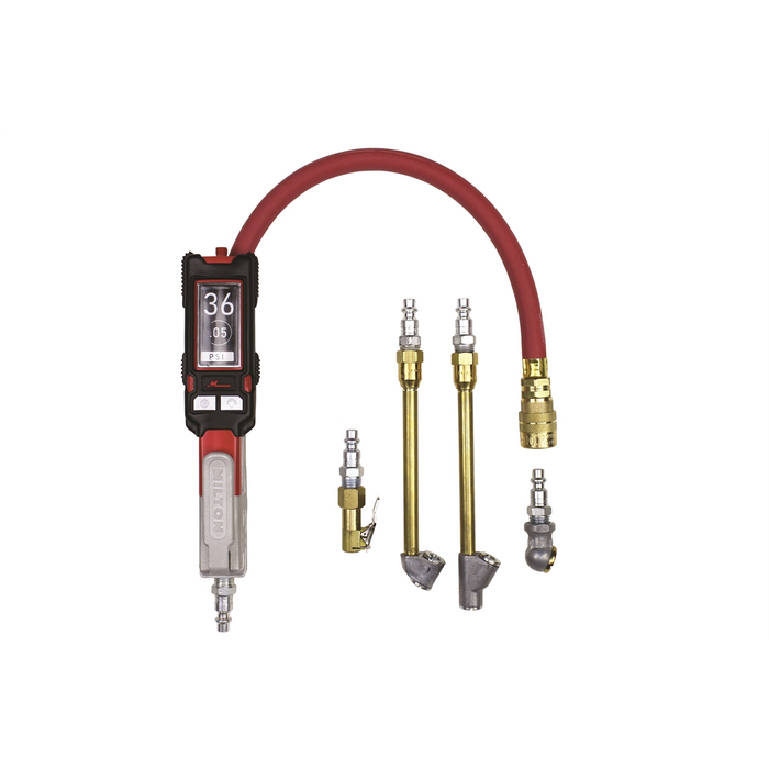 Milton Industries, Inc. Precision Inflator Gauge Kit, Digital 0-160 PSI, w/ 4 chucks & 15" Hose