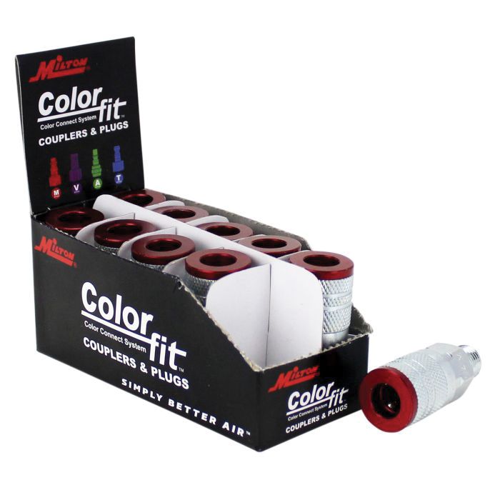 Milton Industries, Inc. Milton ColorFit 716MC Coupler, 1/4 in, MNPT, Steel, Red — view 2