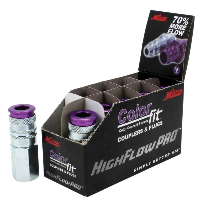 Milton Highflowpro ColorFit 764VC V-Style Coupler, 1/4 in, FNPT, Steel, Purple