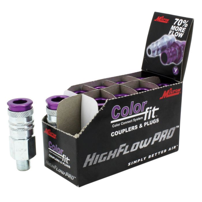 Milton Industries, Inc. Milton ColorFit 765VC V-Style Coupler, 1/4 in, MNPT, Steel, Purple