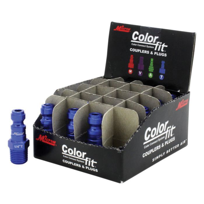 Milton Industries, Inc. Milton ColorFit 783TC-20 T-Style Plug, 1/4 in, MNPT, Blue