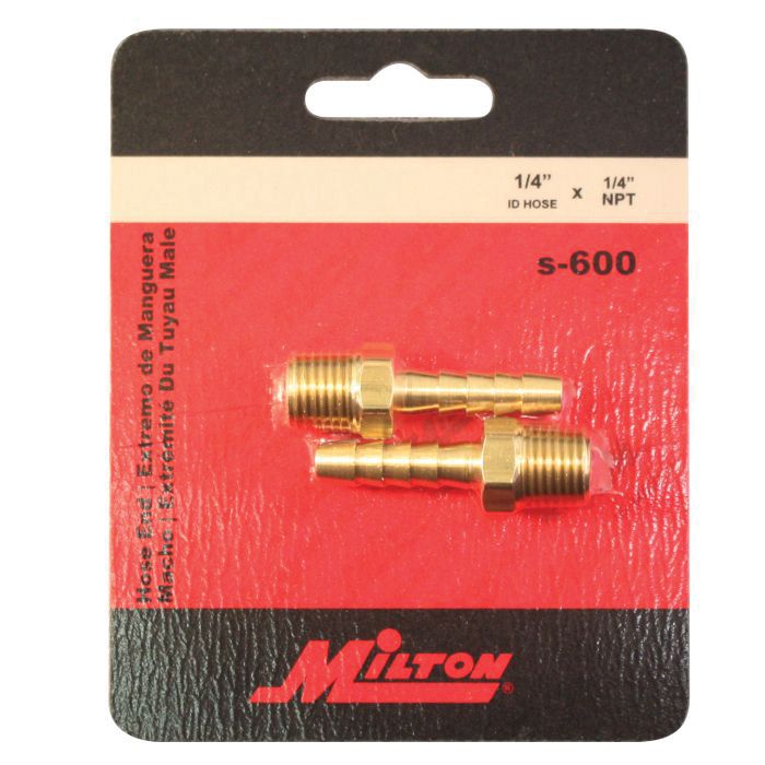 Milton Industries, Inc. Milton S-600 Hose End Fitting, 1/4 in MNPT x 1/4 in Hose — Natural