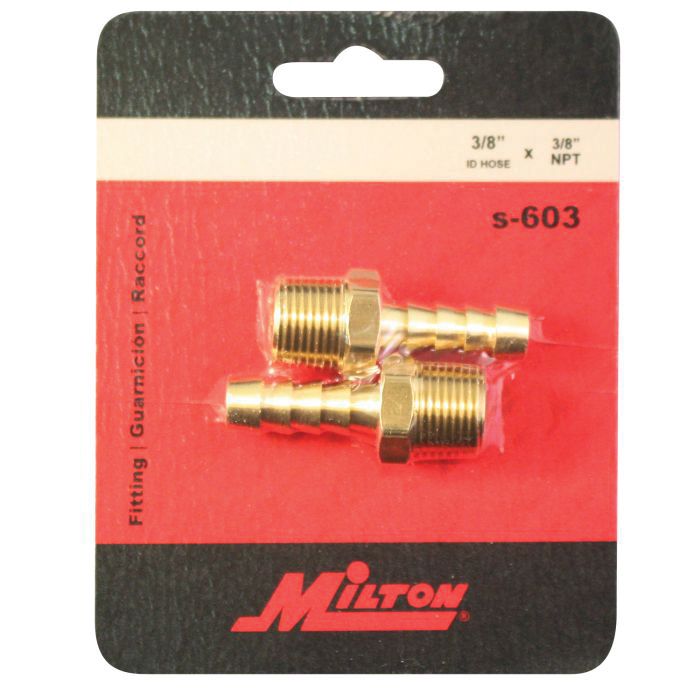 Milton Industries, Inc. Milton S-603 Hose End Fitting, 3/8 in MNPT x 3/8 in Hose — Natural