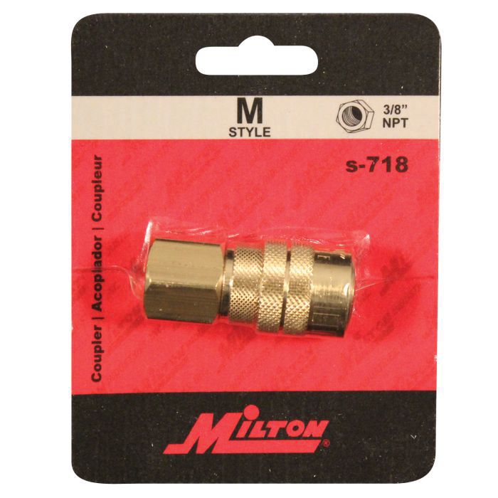 Milton Industries, Inc. Milton Kwik-Change S-718 M-Style Coupler, 3/8 in, FNPT, Brass