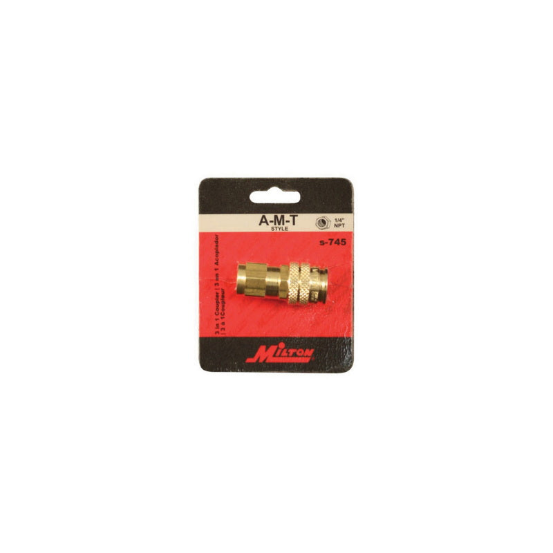 Milton Industries, Inc. Milton S-745 AMT-Style 3-Way Coupler, 1/4 in, FNPT, Brass — view 2