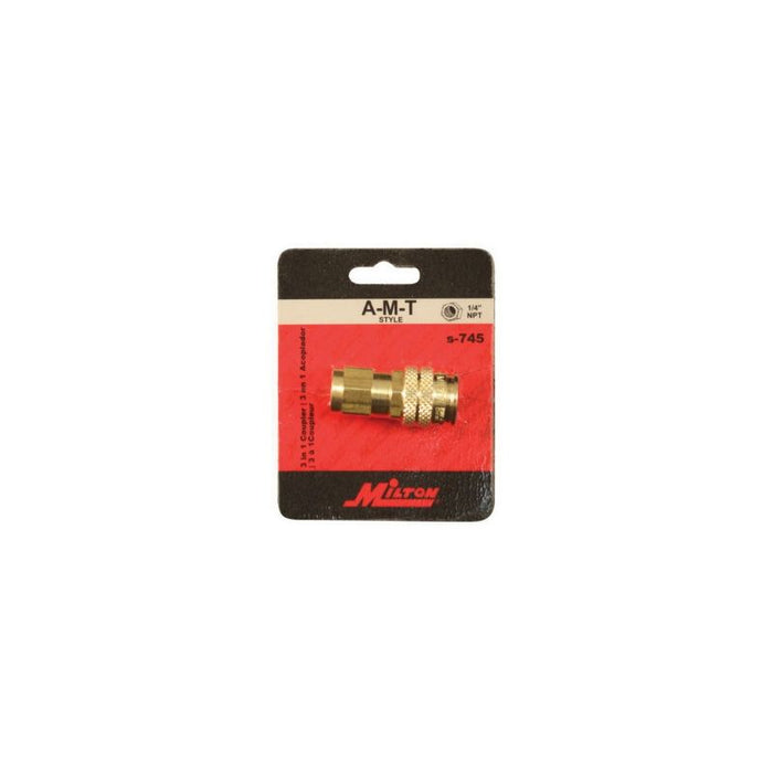 Milton S-745 AMT-Style 3-Way Coupler, 1/4 in, FNPT, Brass — view 2