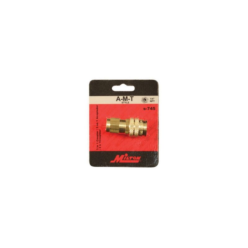Milton Industries, Inc. Milton S-745 AMT-Style 3-Way Coupler, 1/4 in, FNPT, Brass — view 2
