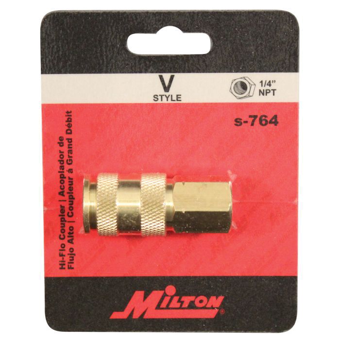 Milton Industries, Inc. Milton Highflowpro S-764 V-Style Coupler, 1/4 in, FNPT, Brass — view 2