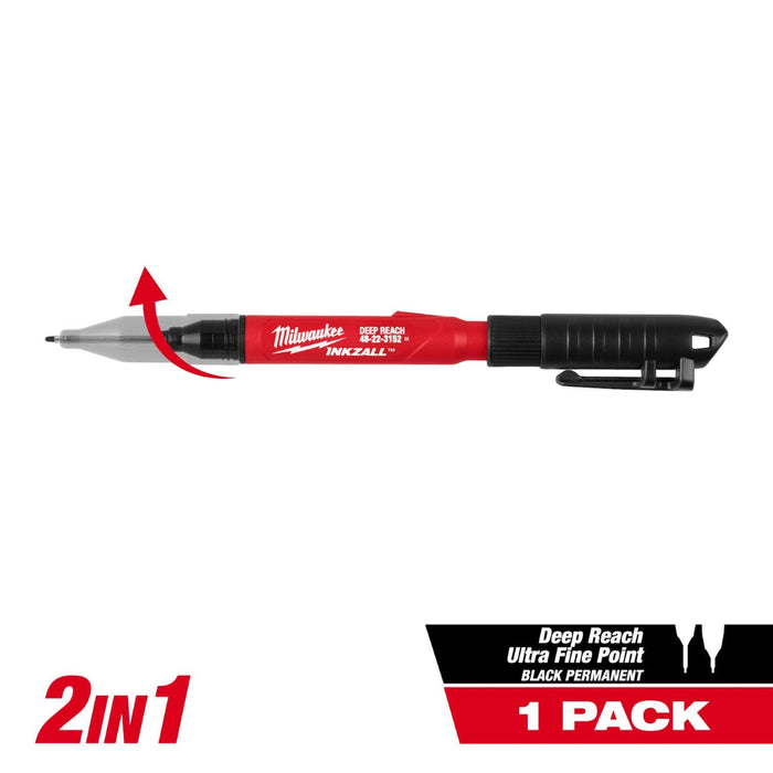 Milwaukee Tools 2IN1 Deep Reach Ultra Fine Point Black Jobsite Marker