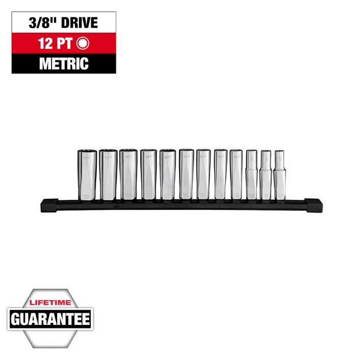 Milwaukee Tools 12pc 3/8 inch Drive 12-Point Deep Well Metric Socket Set