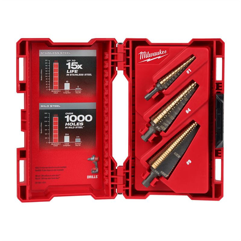 Tools Cobalt Step Drill Bit Kit 48-89-9291 3pc Rapid Strike Tip for Stainless and Mild