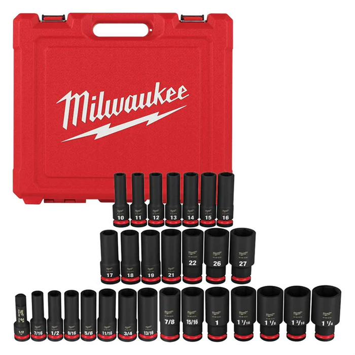 Milwaukee Tools SHOCKWAVE Impact Duty 1/2" Drive SAE & Metric Deep 6 Point Socket Set